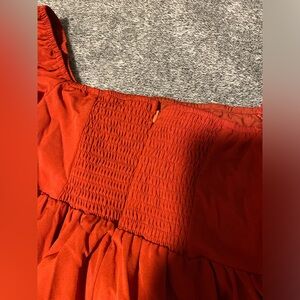 Red square neck puff sleeve mini dress - Amazon